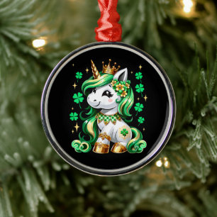 Cute Unicorn Shamrock St Patricks Day Metal Ornament