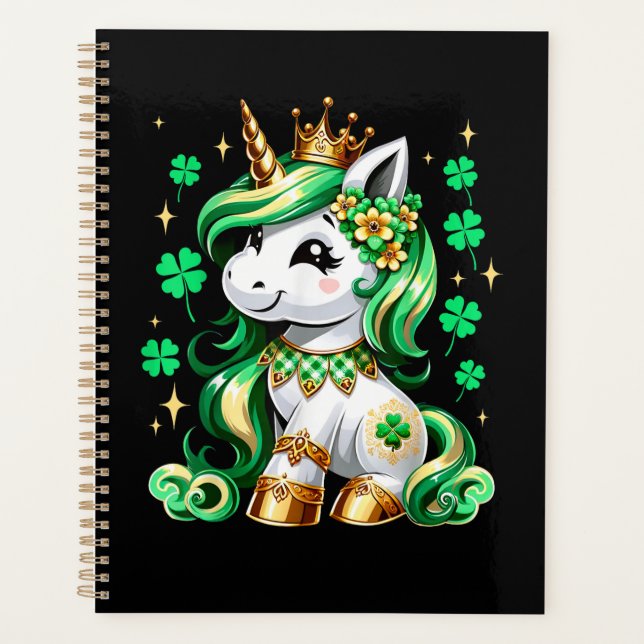 Cute Unicorn Shamrock St Patricks Day  Planner (Front)