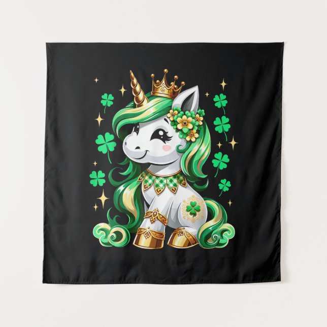 Cute Unicorn Shamrock St Patricks Day Tapestry (Front)
