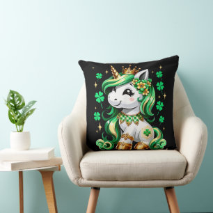Cute Unicorn Shamrock St Patricks Day Throw Pillow