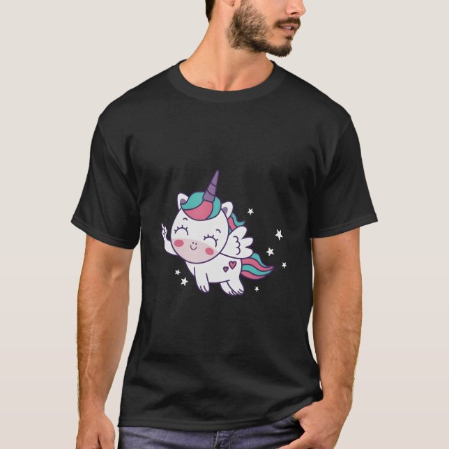 Cute unicorn shows middle finger friends T-Shirt (Front)
