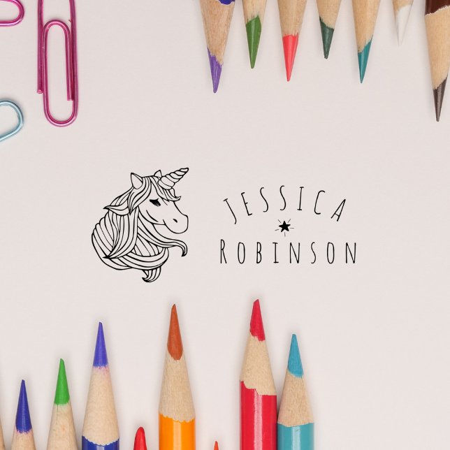 Cute Unicorn Signature Custom Name School Books Self-inking Stamp (Creator Uploaded)