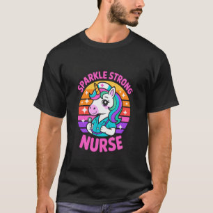 Cute Unicorn Sparkle Strong Nurse Retro Rainbow Lo T-Shirt