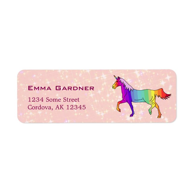 Cute Unicorn Sparkles Girl Adresse de retour (Devant)