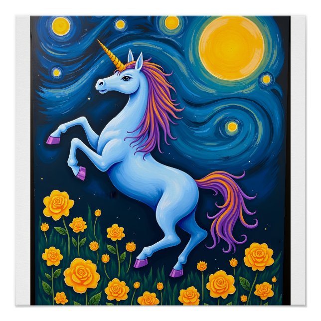Cute Unicorn Starry Night (3) Poster (Front)