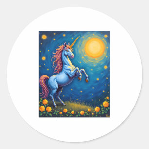 Cute Unicorn Starry Night (4) Classic Round Sticker