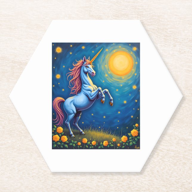 Cute Unicorn Starry Night (4) Paper Coaster (Front)