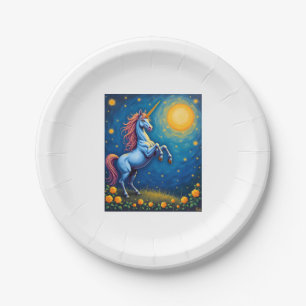 Cute Unicorn Starry Night (4) Paper Plate