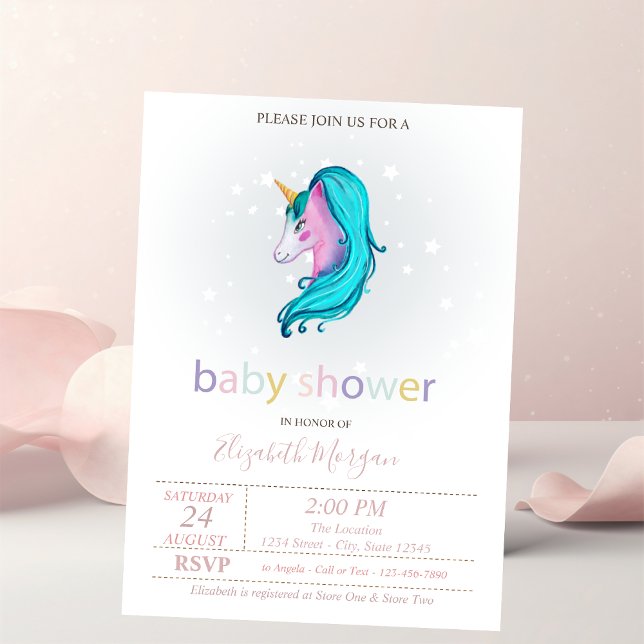 Cute Unicorn Stars Baby Shower Invitation (Creator Uploaded)