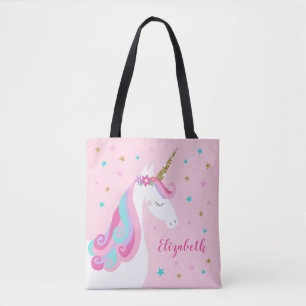 Cute Unicorn Stars Glitter Pink Tote Bag