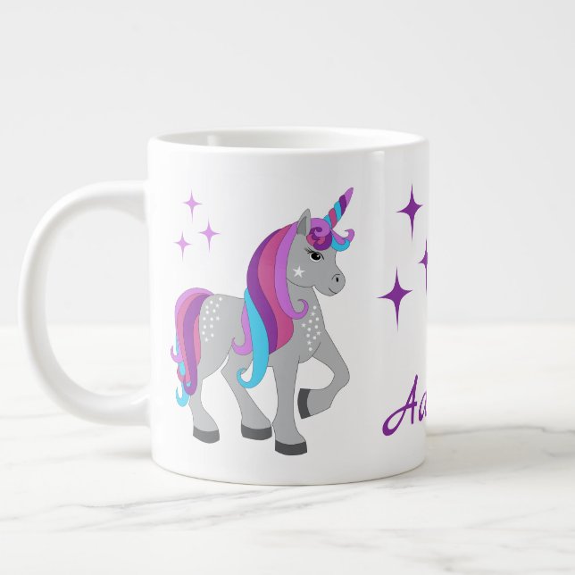 Cute Unicorn & Stars Large Coffee Mug (Left)
