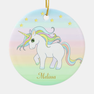 Cute Unicorn & Stars on Pastel Colours Ceramic Ornament