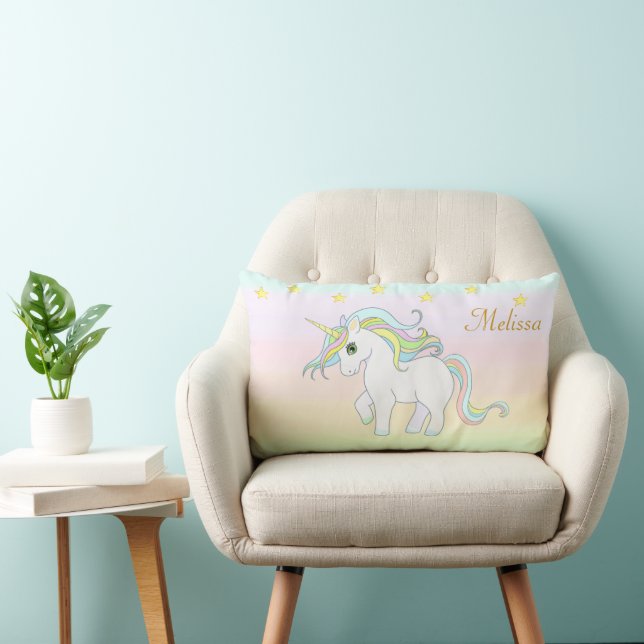  Cute Unicorn & Stars on Pastel Colours Lumbar Pillow (Chair)