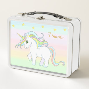  Cute Unicorn & Stars on Pastel Colours Metal Lunch Box