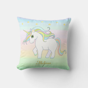 Cute Unicorn & Stars on Pastel Colours Throw Pillow