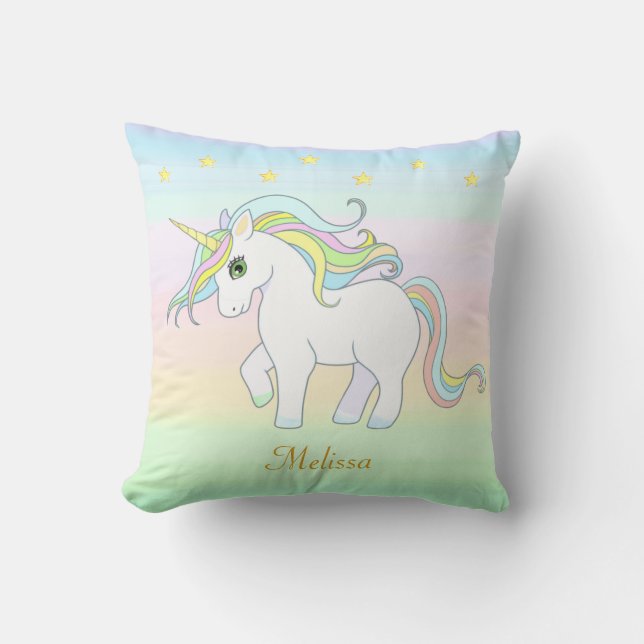  Cute Unicorn & Stars on Pastel Colours Throw Pillow (Front)