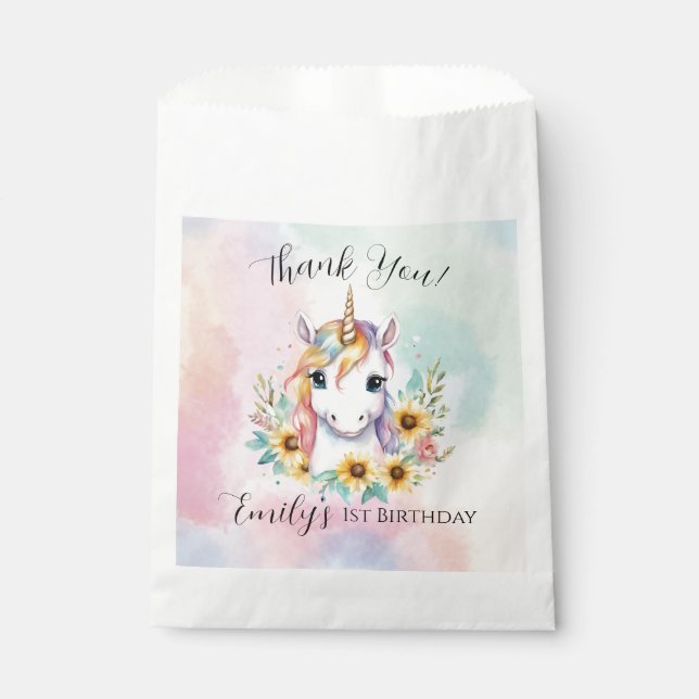 Cute Unicorn Sunflower Birthday  Favour Bag (Front)