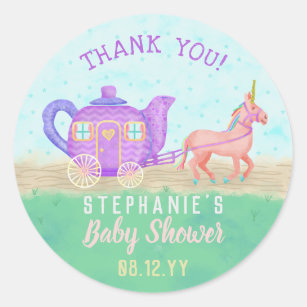 Cute Unicorn Tea Party Baby Shower Thank You Classic Round Sticker
