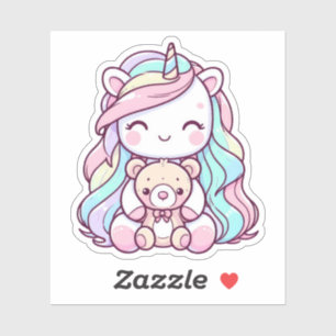 Cute Unicorn Teddy Bear Custom-Cut Vinyl Stickers