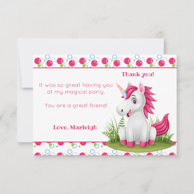 Cute Unicorn Thank You card with Polka Dots (Front)