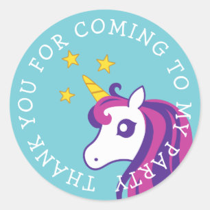 Cute unicorn thank you for coming to my party classic round sticker