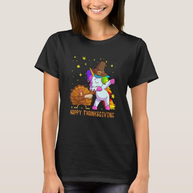 Cute Unicorn Thanksgiving  For Girls Pilgrim Hat T T-Shirt (Front)