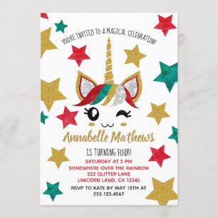 Cute Unicorn Theme Birthday Party Invitation