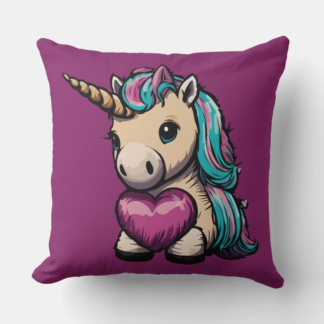 Cute Unicorn Throw Pillow (Front)