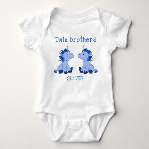 Cute Unicorn Twin Brothers Baby Bodysuit with Name