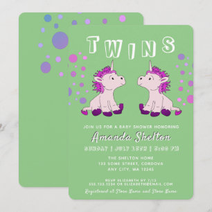 Cute Unicorn Twins 2 Baby Girls Baby Shower Invitation