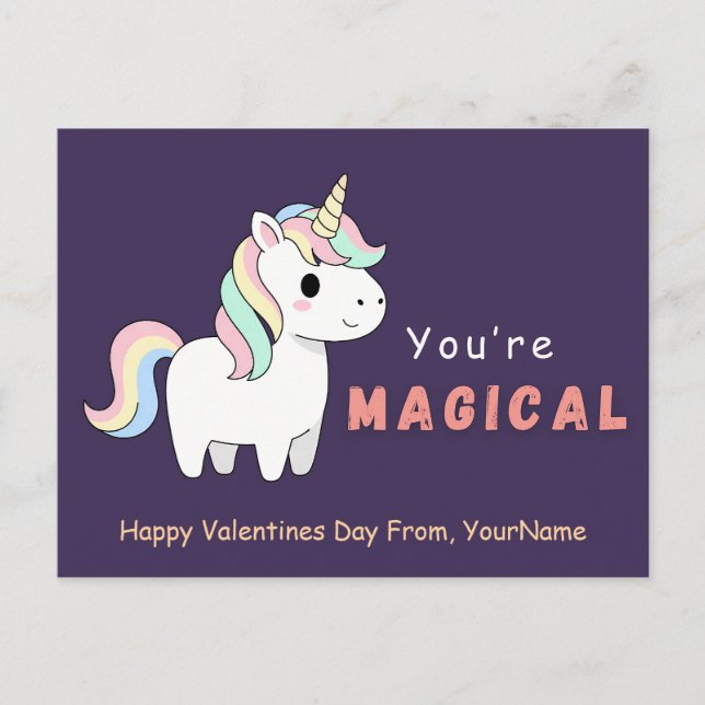 Cute Unicorn Valentine Pun Card – You’re Magical (Front)