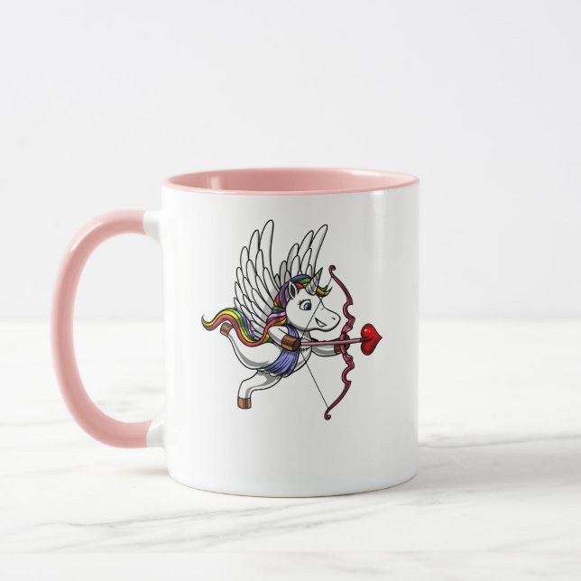 Cute Unicorn Valentines Day Cupid Mug (Left)