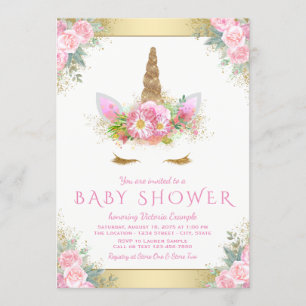 Cute Unicorn Visage Rose Baby shower Or Invitation
