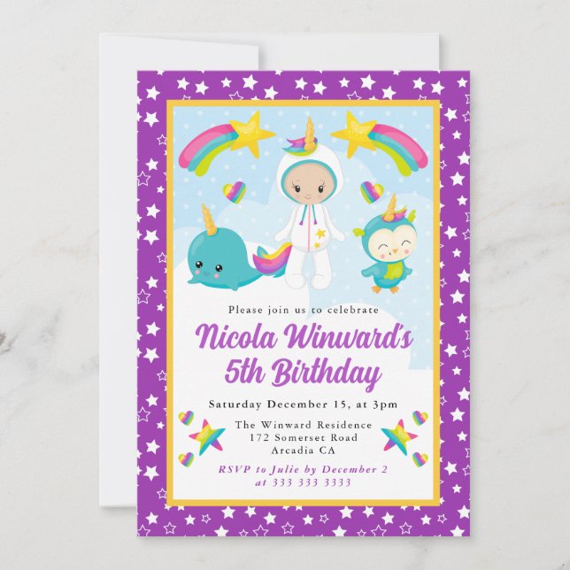 Cute Unicorn Wannabe Animals Kids Birthday  Invitation (Front)