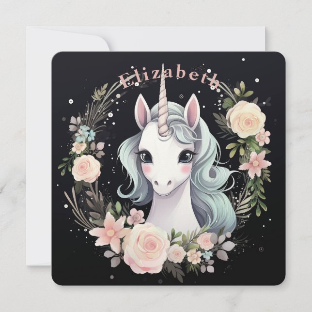 Cute Unicorn White and Black Botanical (Front)