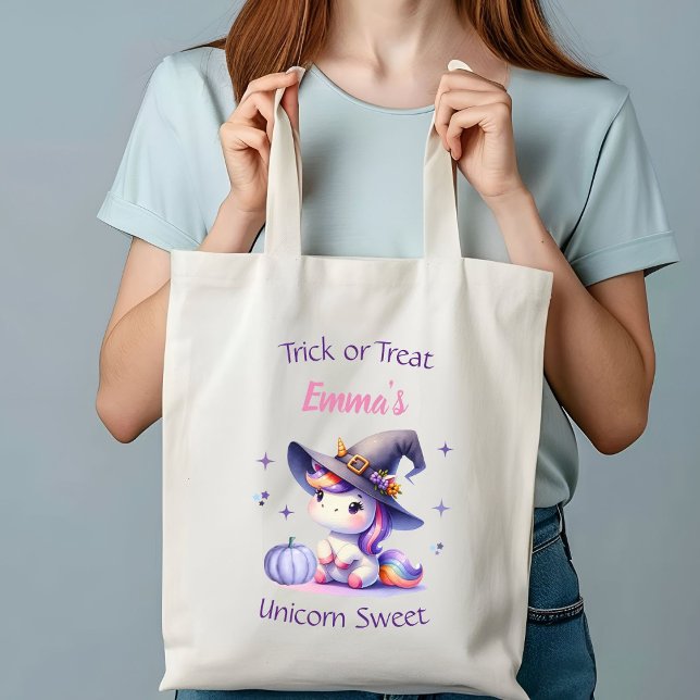 Cute Unicorn Witch Hat Halloween Personalized Tote Bag (Creator Uploaded)