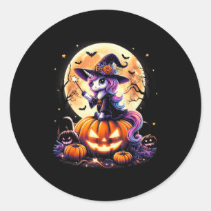 Cute Unicorn Witch Pumpkin Halloween Shirts Girls Classic Round Sticker