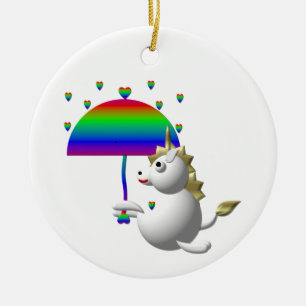 Cute unicorn with an umbrella ceramic ornament