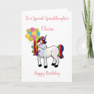 Cute Unicorn with Balloons Granddaughter Birthday Card