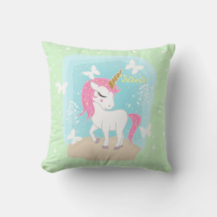 Cute unicorn with butterflies. throw pillow