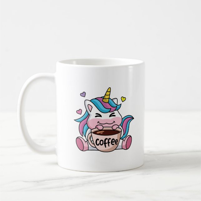 Cute Unicorn with Coffee Coffee Mug (Left)