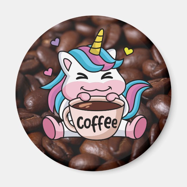 Cute Unicorn with Coffee Magnet (Front)