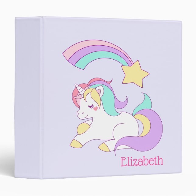Cute Unicorn with Colourful Shooting Star Custom Binder (Front/Spine)