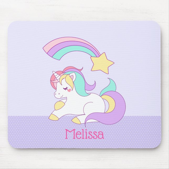 Cute Unicorn with Colourful Shooting Star Custom Mouse Pad (Front)