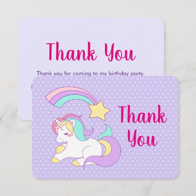 Cute Unicorn with Colourful Shooting Star Thank Yo Invitation (Front/Back)