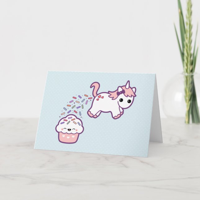 Cute Unicorn with Cupcake Card (Front)