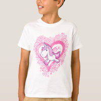 Cute Unicorn with Doodle Flowers & Hearts T-Shirt