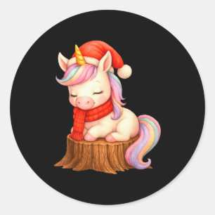 Cute Unicorn With F Christmas Xmas Holiday Classic Round Sticker