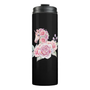 Cute Unicorn With Flowers Floral Unicorn Girls Wom Thermal Tumbler