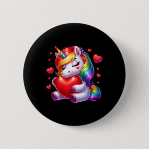 Cute Unicorn With Heart Valentines Day For Girls W 2 Inch Round Button